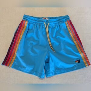 Aviator Nation 5 Stripe Flex Swim Shorts - Boys Size 10 - Neon Blue - 3 Pockets
